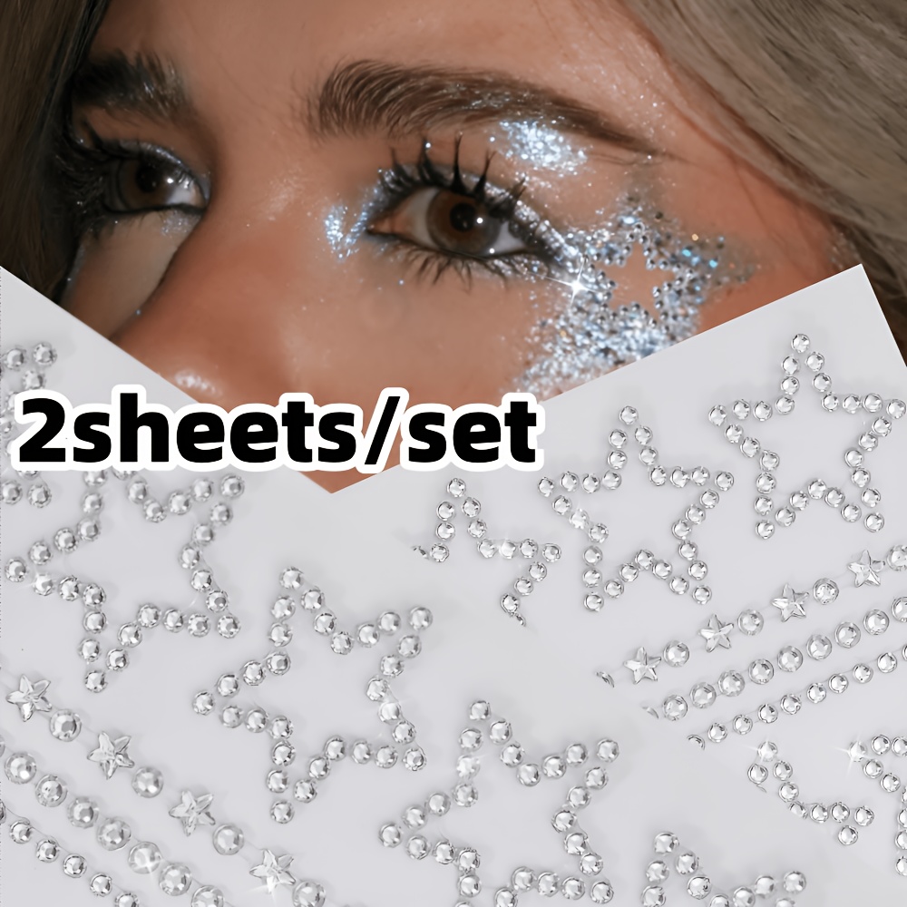Body Jewelry Stickers - 1/2 Blatt Stern-Strass-Aufkleber Selbstklebende Glitzernde Pentagramm-Stern-Edelstein-Aufkleber