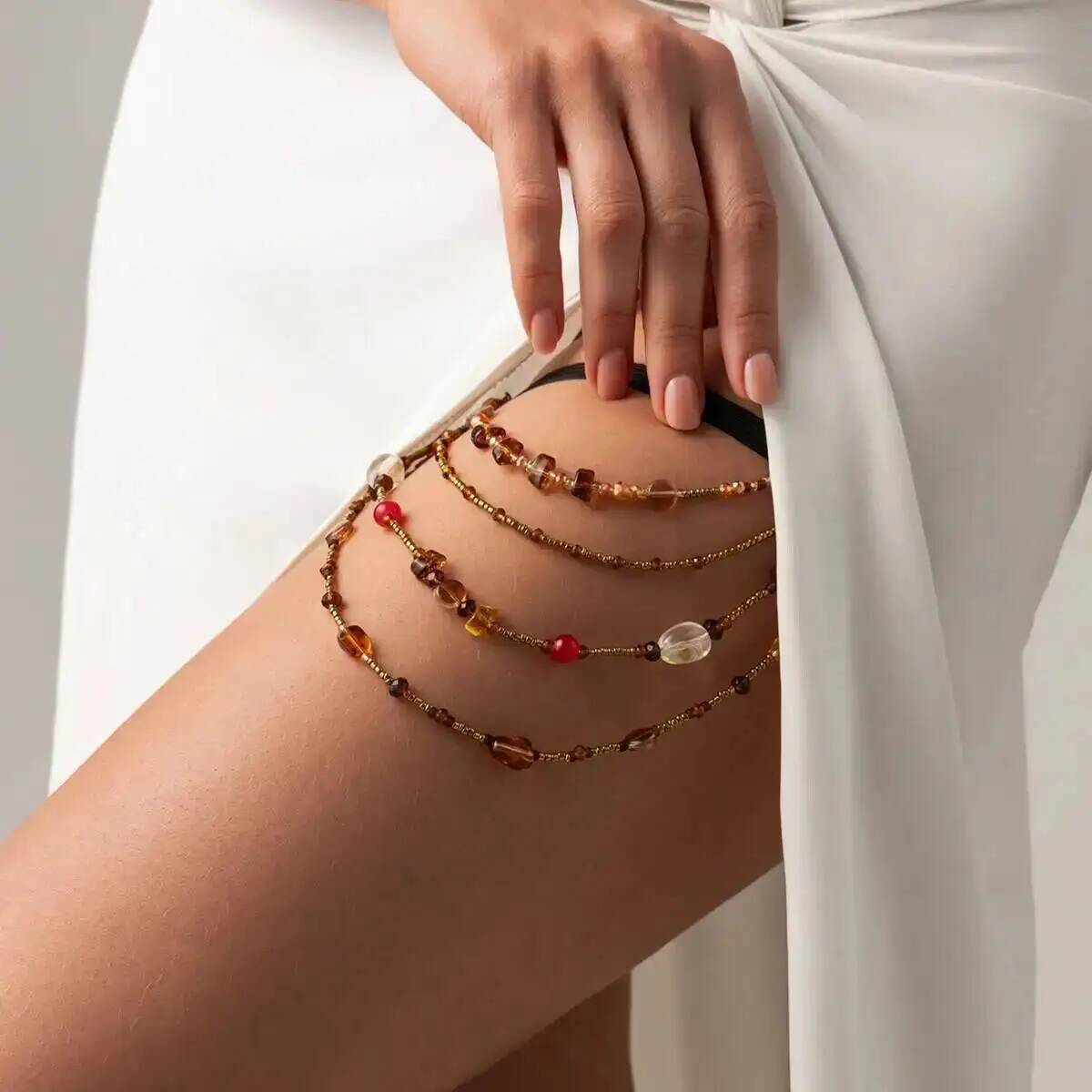 Body Jewelry Thigh Chain - SHIXIN Boho Kristall Elastische Beinkette für