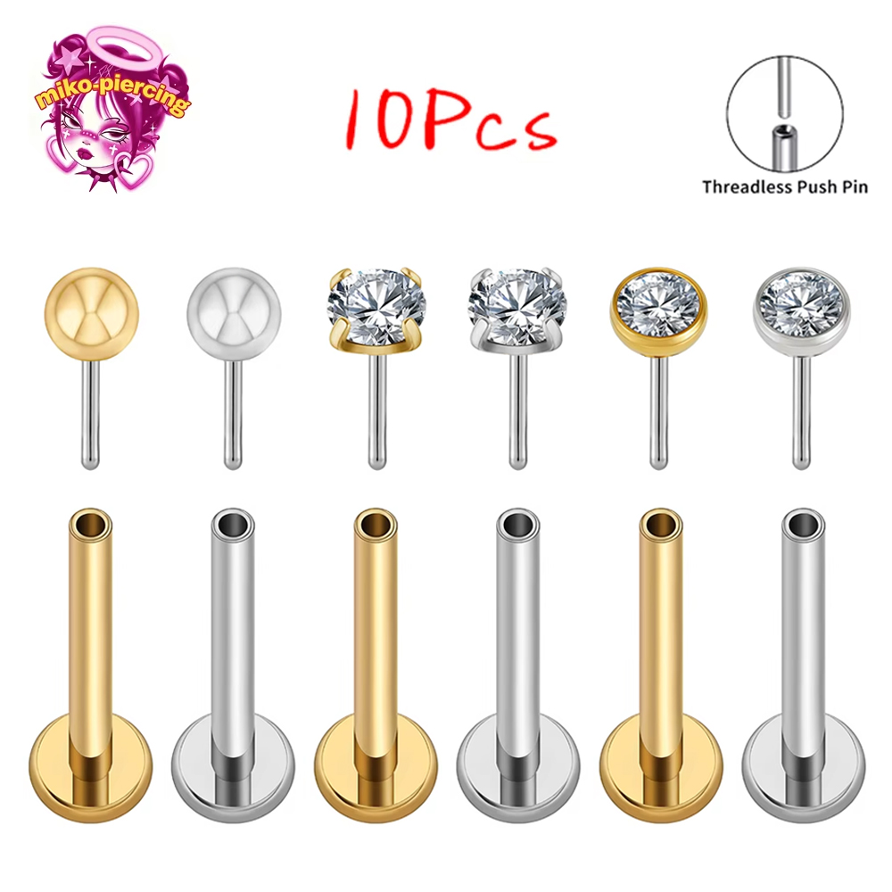 Body Jewelry Threadless - 10 Stück ASTM F136 Titan 20G/18G/16G