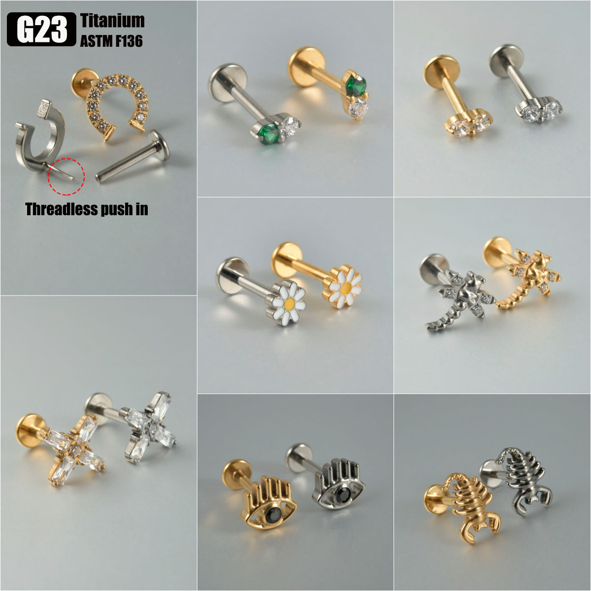 1PC G23 Titan Threadless Push  – Body Jewelry Threadless Bewertung und Preis